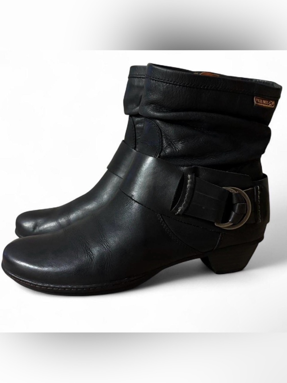 Pikolinos Black Leather Ankle Boots Buckle Detail Size 38/ 7.5-8